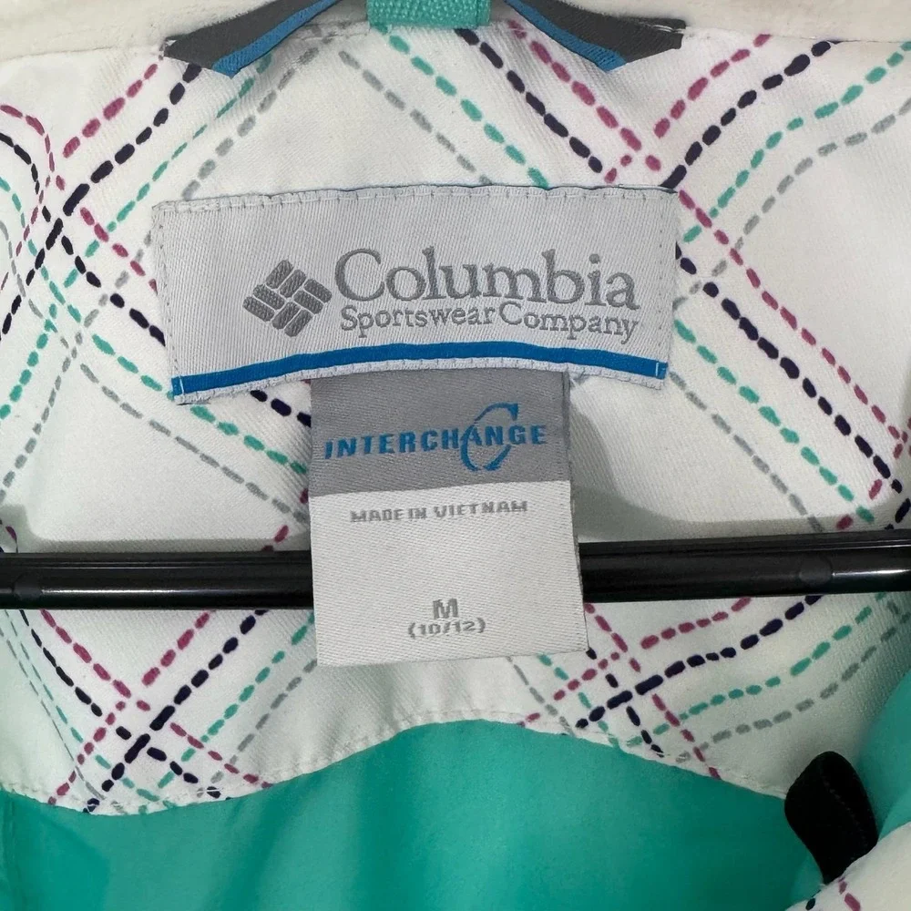 Columbia Omni Tech Interchange White Teal Plaid Softshell Jacket‎ Girl's Medium